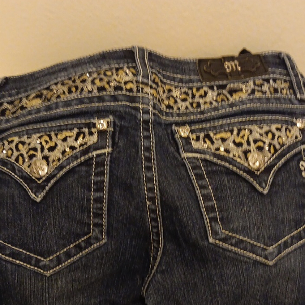 Women's Blue Miss Me Cheetah Print Embellished Jeans